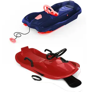 Wholesale Custom OEM 1-2 Rider Toboggan Plastic Cargo Snow Sled With Brake For Kids Adults With 2 Handles And Pull Ropes