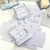 Boîte d'expédition écologique bleu clair à pois avec motif lapin et chat de dessin animé, boîte en carton ondulé mignonne avec gaufrage pour bijoux, petits articles et cadeaux