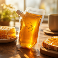 Pochette souple verticale de 250 ml avec bec verseur pour miel biologique |   Sac d'emballage pour miel liquide de qualité alimentaire transparent |   Pochette anti-fuite et anti-goutte à presser
