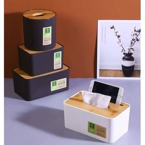 Simple Creative <b>Desktop</b> Tissue Box With Wooden Lid Multi Purpose Waterproof Home Office Use White <b>Wood</b> Grain Black Khaki - Product Image 4