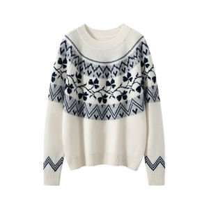 Suéter de Cachemira de Invierno para Mujer, Diseño Jacquard Fair Isle, Holgado, de Lana de Cachemira, con Logotipo Personalizado, Cuello Redondo - Product Image 1