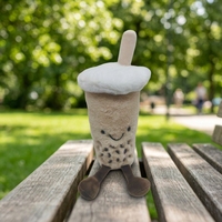 Peluche personnalisée écologique en forme de tasse de bubble tea avec jambes en paille et visage brodé, taille 11-30 cm