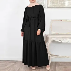 2023 Middle Fashion Eastern Arabic Solid Round Neck Long Sleeves Tunic Muslim Women's Robe Casual Abaya