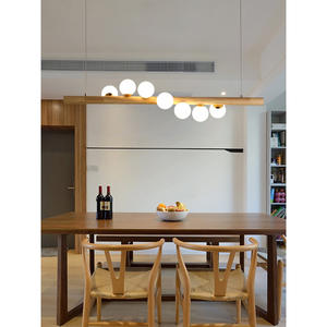 Luminaire suspendu tendance LED de style nordique, luminaire moderne en bois japonais pour salle à manger, lustre en verre, luminaires suspendus - Product Image 1