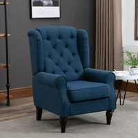 Fauteuil d'appoint moderne en tissu écologique capitonné avec dossier haut, accoudoirs arrondis rembourrés et assise épaisse bleue