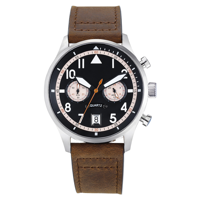 Wholesale Custom VK64 Men's Quartz Watch Stainless Steel Leather Band Fashion Waterproof Calendar Chronograph Clock