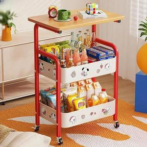Carrito Rodante Utilitario Moderno de 3 Niveles y 4 Ruedas con Tabla de Madera y Cajón, Carrito de Almacenamiento Metálico para Cocina, <span class=keywords><strong>Baño</strong></span> y Sala de Estar - Product Image 6