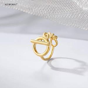 ACEWORKS Bague pour homme en acier inoxydable haut de gamme plaqué or 18 carats PVD et rhodium avec fermoir à bascule |   Imperméable Hypoallergénique Ne se décolore pas - Product Image 4