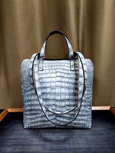 Sac fourre-tout de luxe vintage en cuir de crocodile 100% authentique, style anglais, souple, design élégant, grande capacité, fermeture ouverte - Product Image 3