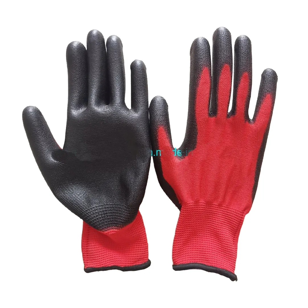 Tout noir pu enduit gants protection des mains paume pu revêtement gants de jardin grade b pu gants