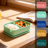 Boîte à lunch en silicone à 2 compartiments avec logo personnalisé, 800 ml, réutilisable, étanche, conteneur bento pour adultes, sans BPA, facile à nettoyer