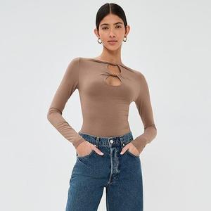 Da donna <span class=keywords><strong>eleganti</strong></span> camicie aderenti a maniche lunghe <span class=keywords><strong>nere</strong></span> Casual con maniche lunghe con t-shirt larghe dal Design scavato - Product Image 5