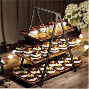 Rak Kue 3 Tingkat Shineray Classic Wood Brown, Tempat Sajian Cupcake, Kue Kering, Makanan Pembuka, Donat, Nampan Sajian Meja, Tahan Lama - Product Image 5