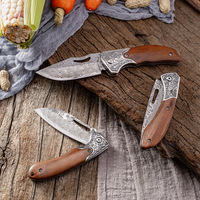 Couteau pliant en acier Damas de 3 pouces avec manche en bois de qualité supérieure, lame pliante EDC ambidextre et tranchante, outil de transport extérieur sûr pour les aliments
