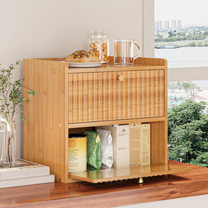 Boîte à pain en bambou double couche 35x33x24cm avec tiroir de rangement, organiseur de cuisine pour pain et produits de boulangerie - Product Image 3