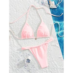Conjunto de Bikini de 2 Piezas para Mujer FOXA, Top Triangular con Tirantes Finos, Tanga, Traje de Baño, Material Elástico - Product Image 2