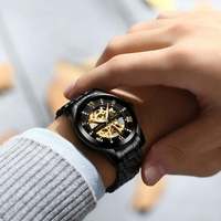 Montre mécanique automatique de sport TEVISE T9005A pour homme, bracelet en acier élégant, design squelette, boîtier transparent, bracelet en cuir décontracté