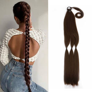 Estensione per Coda di Cavallo Sintetica Intrecciata Nera Lunga 34 Pollici in Fibra Resistente al Calore <span class=keywords><strong>con</strong></span> Elastico, Posticcio a Trama <span class=keywords><strong>Singola</strong></span> per Donne - Product Image 1