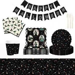 DAMAI Halloween Party Supplies Halloween Paper Plates Napkins Party Disposable Tableware Set Birthday Favor for Halloween Party - Product Image 1