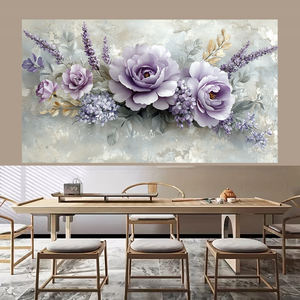 卸売OEM抽象的な花柄キャンバスプリント、玄関リビングルームインテリア壁画用のテクスチャードパープルフラワーアートワーク - Product Image 3