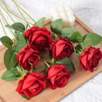 Rose artificielle en velours de haute qualité à tige unique pour la Saint-Valentin, la décoration de la maison et de mariage, fleur artificielle durable au toucher mural
