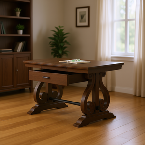 Scrivania Classica Tradizionale in Finitura Rovere Scuro con Cassetto Nascosto, Scrivania per Computer da Ufficio Domestico, Mobili in Legno - Product Image 2