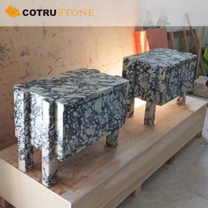 Natural Stone Nightstand Calacatta Viola <strong>Marble</strong> <strong>Bedside</strong> Storage <strong>Table</strong> with Oak Drawer for Bedroom Home Decorative Furniture - Product Image 2