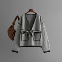 Nouveau cardigan ample à col en V pour femme - Manteau en tricot à manches longues avec blocs de couleur