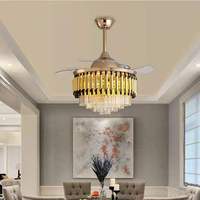 Lustre Cristal Moderne avec Ventilateur 42 Pouces, Plafonnier Ventilateur avec Télécommande et Lumières LED