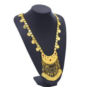 Nuova Collana Trendy con Pendente a Mezzaluna Lungo in Lega Dorata Stile Medio Orientale di Dubai, Catena in Stile Palazzo con Motivo a Bambù - Product Image 3