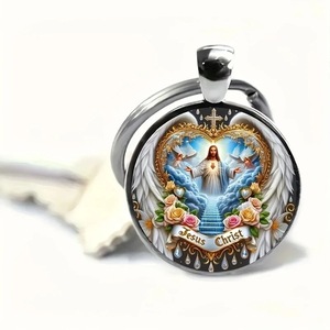 SH-09 Vintage <span class=keywords><strong>Bible</strong></span> sac voiture pendentif bijoux verre alliage jésus <span class=keywords><strong>Christ</strong></span> rond porte-clés - Product Image 2