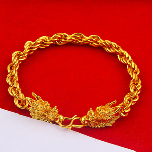 Conjunto de Collar y Pulsera para Hombre con Cabeza de Dragón Bañado en Oro, Diseño de Espina de Serpiente Trenzada y Cola de Zorro, Joyería de Oro Artificial para Fiesta - Product Image 6