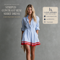Robe chemise vintage à rayures verticales pour l'automne, marque privée, col rabattu, boutonnée sur le devant, taille haute, ourlet bordé, fabrication OEM ODM