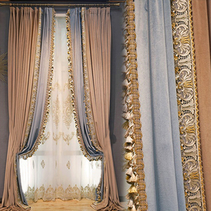 Nouveaux rideaux occultants en velours rose princesse brodés de dentelle, style américain moderne nordique, luxe léger, vente en gros - Product Image 6