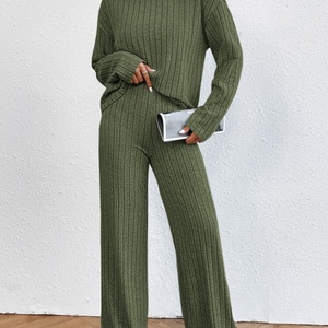 Ensemble décontracté deux pièces automne-hiver pour femme, col montant, manches longues, pantalon large, couleur unie, taille XS, tenue quotidienne - Product Image 3