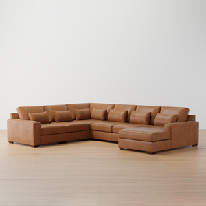Ensemble modulaire de canapé sectionnel de luxe 4 pièces en cuir caramel vintage à accoudoirs carrés et assise profonde pour salon - Product Image 2