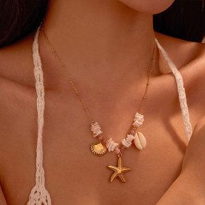 Collares de Moda Hawaiana de Verano, Joyería de Acero Inoxidable 316L, Collar de Conchas Marinas Chapado en Oro de 14k y 18k para Mujer - Product Image 1