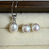Ensemble de perles de culture d'eau douce de 8 mm, haute brillance, forme de riz, argent 925 plaqué or, qualité AAA, ensemble de bijoux
