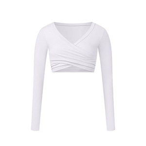 Femmes blanc Nylon haut court manches longues respirant vêtements de sport pour Fitness Yoga gymnastique entraînement <span class=keywords><strong>Jogging</strong></span> automne 2024 vêtements de Fitness - Product Image 2