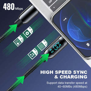 Câble de charge USB Type C <span class=keywords><strong>MIYU</strong></span> 5A à charge rapide 100W, écologique, avec coque en zinc tressée, durable, éclairage LED, affichage numérique, E-Marker - Product Image 4