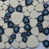 Carrelage en mosaïque de galets bleu glacé et blanc, carrelage de sol en céramique pour salle de bain, 8x8