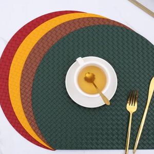 Pu Leather Weave Placemats Dining Elegant Table Round Place <b>Mats</b> Washable Anti Slip <b>Mat</b> for Home <b>Bar</b> Decor - Product Image 5