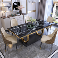 Table à Manger Rectangulaire de Luxe Moderne 6-12 Places, Plateau en Marbre Cendré Noir, Design Italien, Coréen, Dubai, Naturel pour Cuisine