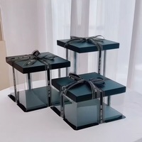 Boîte à gâteau transparente en PET noir, épaisseur 2 mm, carrée, de qualité alimentaire, avec couvercle, 4 tailles jusqu'à 16 pouces