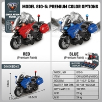 Moto miniature en plastique durable de la série R, avec son inertiel simulé et phares fonctionnels, idéale pour l'exposition