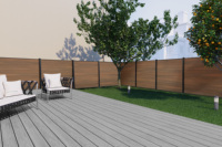 Nouveau modèle de plancher de terrasse en WPC massif en teck, composite bois-plastique haute densité, imperméable pour terrasse commerciale
