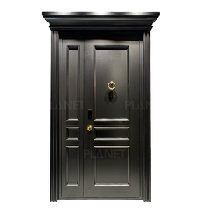 Porte d'entrée double en aluminium noir mat de luxe avec quincaillerie dorée et serrure intelligente - Product Image 6