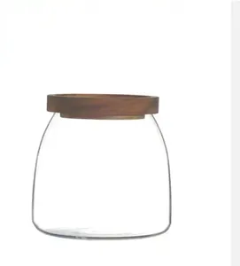 热卖透明玻璃密封罐储油罐带竹盖玻璃储油罐食品罐