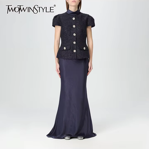 TWOTWINSTYL da donna nuovo elegante e snellente <span class=keywords><strong>due</strong></span> pezzi Set tunica manica corta e gonna a vita alta Hit Color tinta unita - Product Image 1