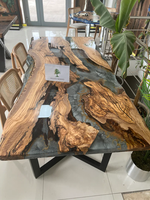 Grande Table Époxy Personnalisée, Effet Rivière Bleue, Table à Manger en Résine pour 2, 4, 6, 8 Personnes, Table Basse Époxy, Table de Salon, Décoration Intérieure